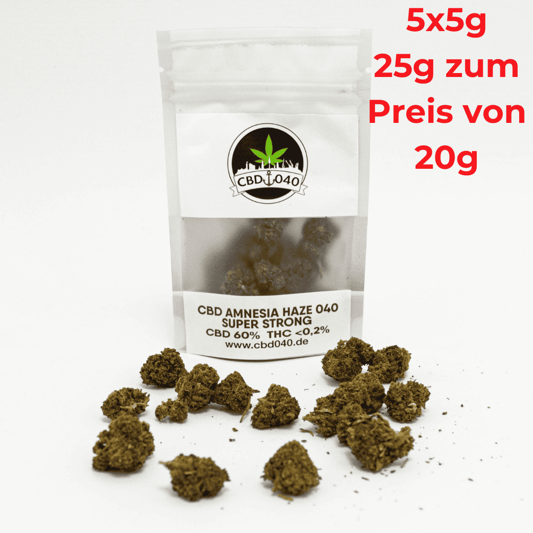 Amnesia Haze Extra Strong 60% Bundle - Cannabis ohne Rezept - 5x 5g Packung zum Preis von 4